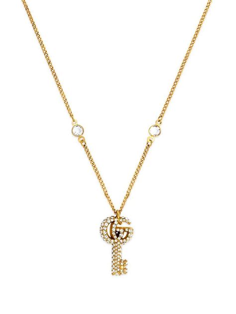 gucci drop necklace with interlocking g crystal heart|gucci double g key necklace.